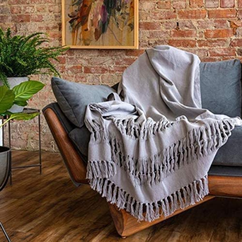 Premium Cotton Textured Throw Blanket, Modern Frin